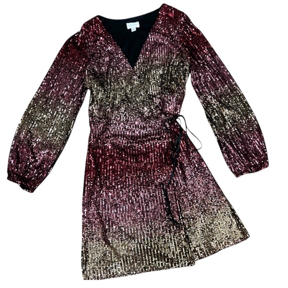 Premier Amour wrap sequins dress ombre gold red (burgandy) holiday party 16 NWT - Picture 1 of 10